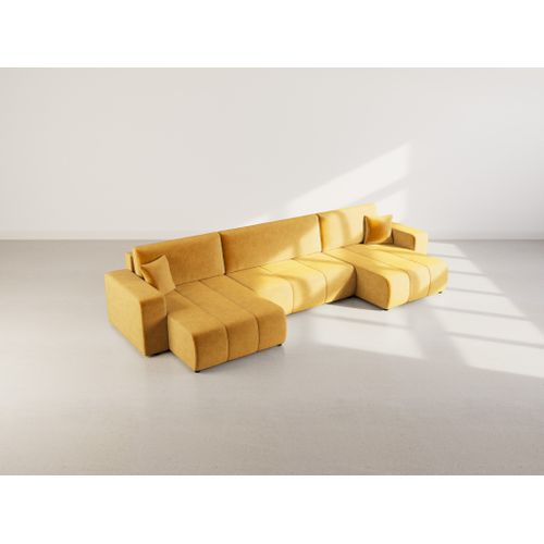 Canapé Panoramique Convertible 7 Places Nicole En Tissu Bubble Jaune