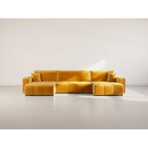 Canapé Panoramique Convertible 7 Places Nicole En Tissu Bubble Jaune