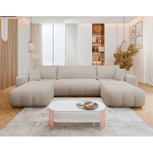 Canapé Panoramique Convertible 7 Places Nicole En Tissu Bubble Taupe