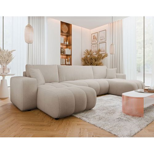 Canapé Panoramique Convertible 7 Places Nicole En Tissu Bubble Taupe