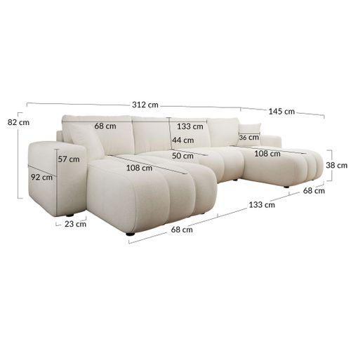 Canapé Panoramique Convertible 7 Places Nicole En Tissu Bubble Taupe