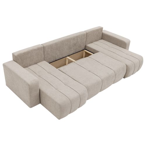 Canapé Panoramique Convertible 7 Places Nicole En Tissu Bubble Taupe