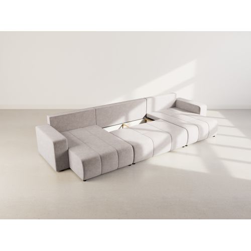 Canapé Panoramique Convertible 7 Places Nicole En Tissu Bubble Gris Clair