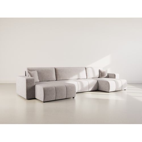 Canapé Panoramique Convertible 7 Places Nicole En Tissu Bubble Gris Clair