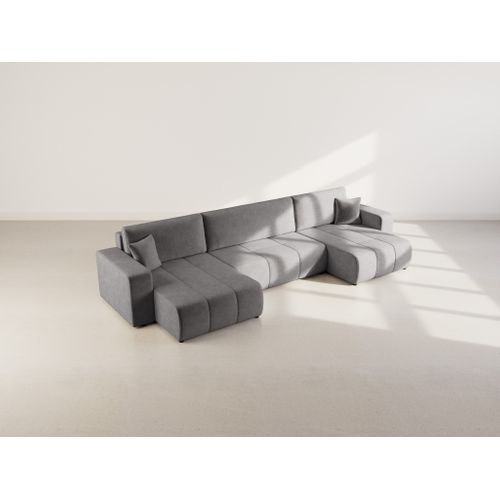 Canapé Panoramique Convertible 7 Places Nicole En Tissu Bubble Gris