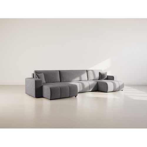 Canapé Panoramique Convertible 7 Places Nicole En Tissu Bubble Gris