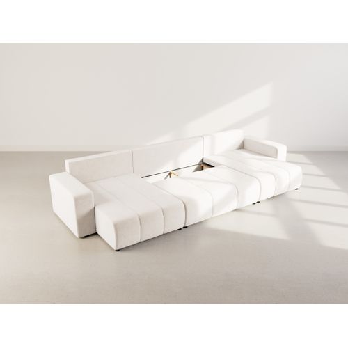 Canapé Panoramique Convertible 7 Places Nicole En Tissu Bubble Beige