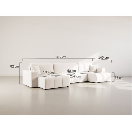 Canapé Panoramique Convertible 7 Places Nicole En Tissu Bubble Beige