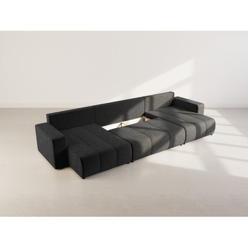 Canapé Panoramique Convertible 7 Places Nicole En Tissu Bubble Gris Anthracite