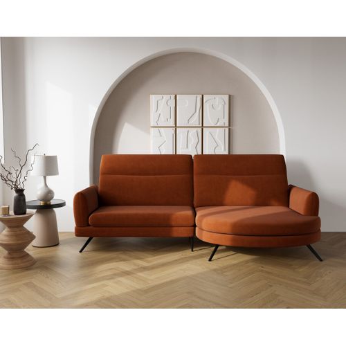 Terry - Canapé D'angle Droit 4 Places Avec Têtières Réglables En Tissu Texturé Terracotta