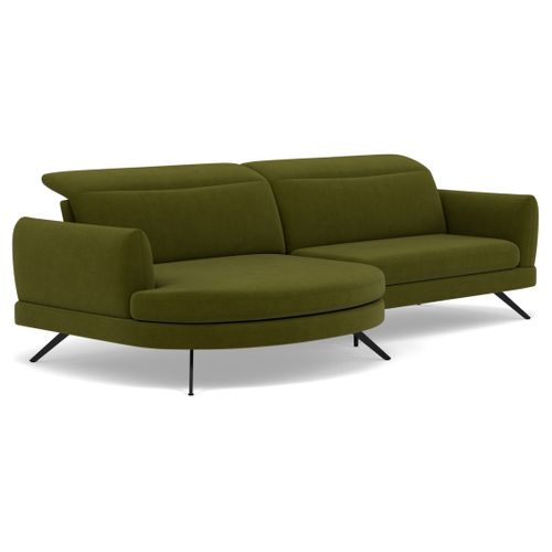 Terry - Canapé D'angle Gauche 4 Places Avec Têtières Réglables En Tissu Texturé Vert Olive