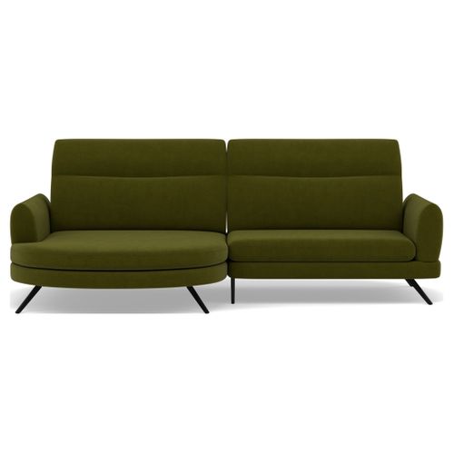 Terry - Canapé D'angle Gauche 4 Places Avec Têtières Réglables En Tissu Texturé Vert Olive