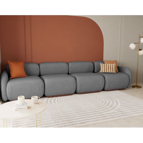 Penelope - Canapé Droit Modulable 4 Places En Velours Texturé Gris