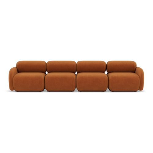 Penelope - Canapé Droit Modulable 4 Places En Velours Texturé Terracotta