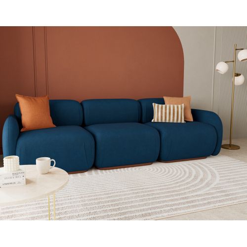 Penelope - Canapé Droit Modulable 3 Places En Velours Texturé Bleu
