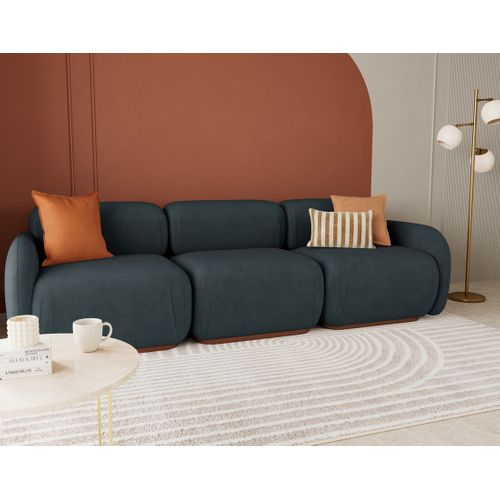 Penelope - Canapé Droit Modulable 3 Places En Velours Texturé Noir