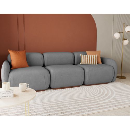 Penelope - Canapé Droit Modulable 3 Places En Velours Texturé Gris