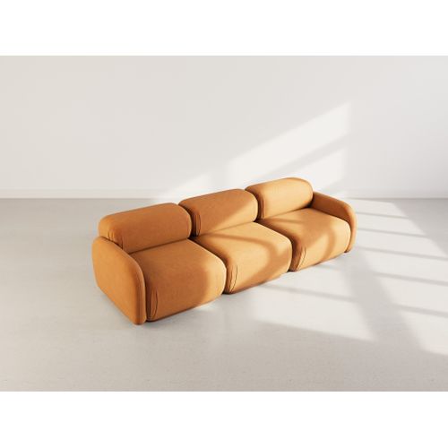 Penelope - Canapé Droit Modulable 3 Places En Velours Texturé Terracotta