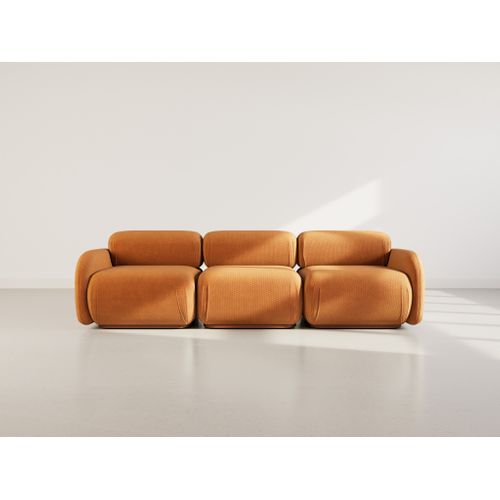 Penelope - Canapé Droit Modulable 3 Places En Velours Texturé Terracotta