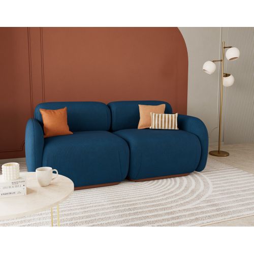 Penelope - Canapé Droit Modulable 2 Places En Velours Texturé Bleu