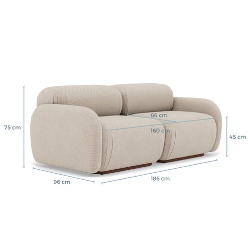 Penelope - Canapé Droit Modulable 2 Places En Velours Texturé Gris