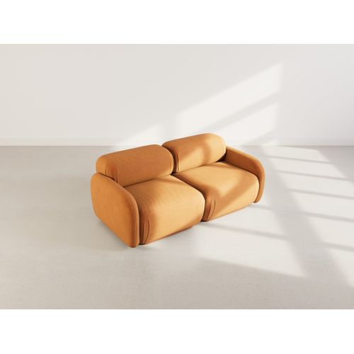 Penelope - Canapé Droit Modulable 2 Places En Velours Texturé Terracotta