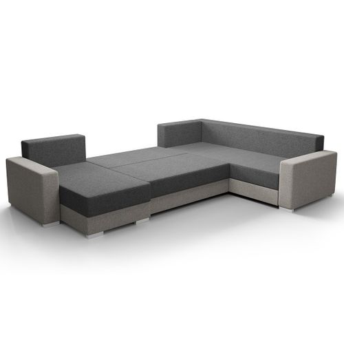 Leslie - Canapé Panoramique D'angle Réversible 7 Places Convertible Avec Coffre En Tissu