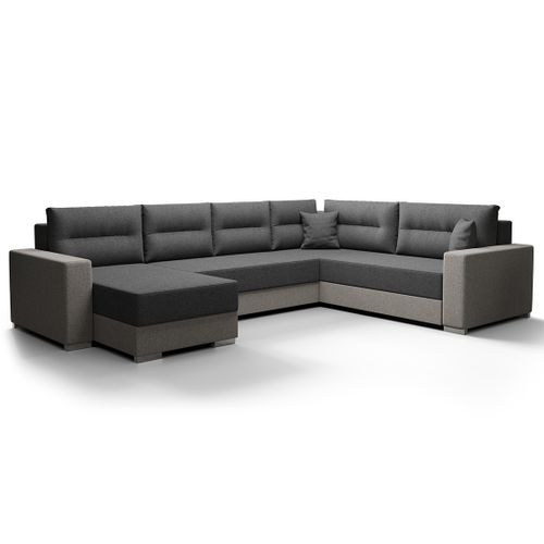 Leslie - Canapé Panoramique D'angle Réversible 7 Places Convertible Avec Coffre En Tissu