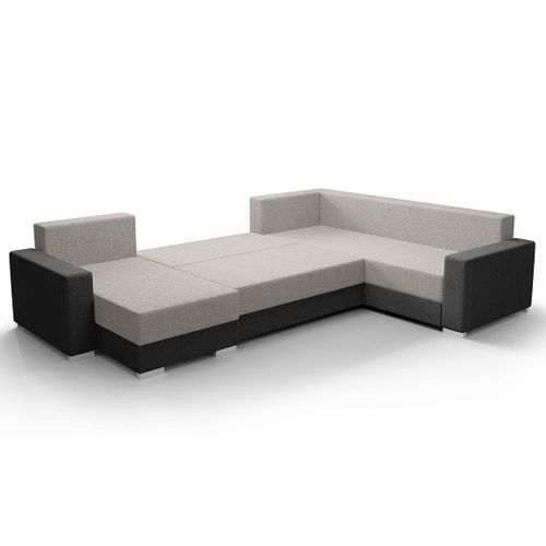 Leslie - Canapé Panoramique D'angle Réversible 7 Places Convertible Avec Coffre En Tissu