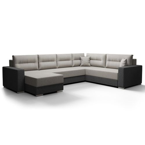 Leslie - Canapé Panoramique D'angle Réversible 7 Places Convertible Avec Coffre En Tissu