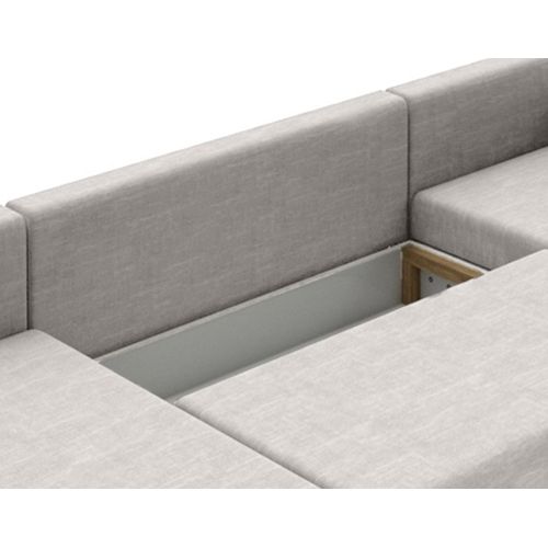 Leslie - Canapé Panoramique D'angle Réversible 7 Places Convertible Avec Coffre En Tissu