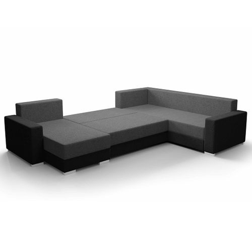 Leslie - Canapé Panoramique D'angle Réversible 7 Places Convertible Avec Coffre En Tissu