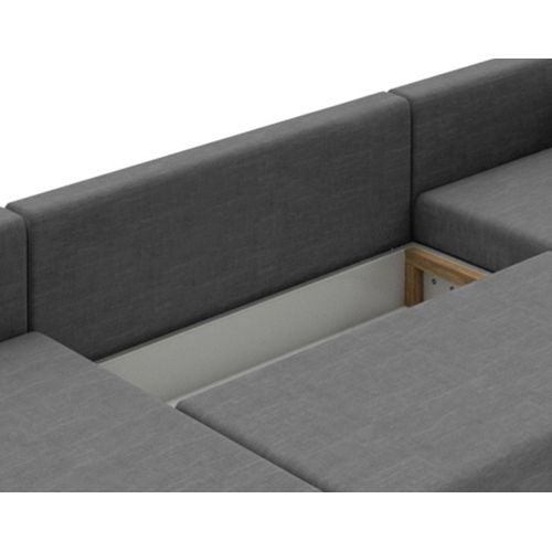 Leslie - Canapé Panoramique D'angle Réversible 7 Places Convertible Avec Coffre En Tissu