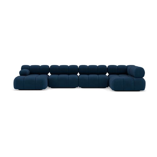 Ruby - Canapé Panoramique Modulable D'angle Droit 7 Places En Velours Texturé Bleu