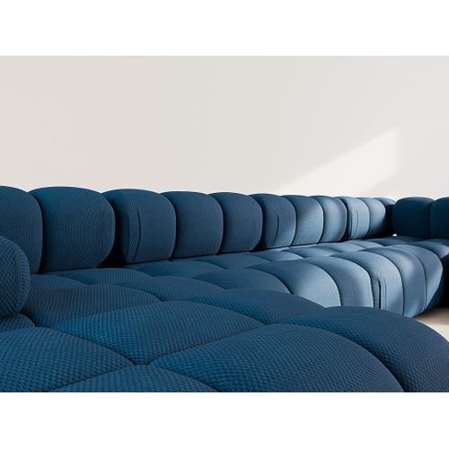 Ruby - Canapé Panoramique Modulable D'angle Droit 7 Places En Velours Texturé Bleu