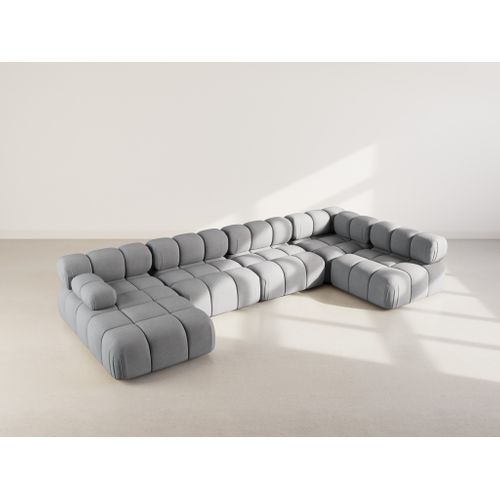 Ruby - Canapé Panoramique Modulable D'angle Droit 7 Places En Velours Texturé Gris