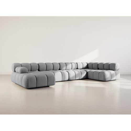 Ruby - Canapé Panoramique Modulable D'angle Droit 7 Places En Velours Texturé Gris
