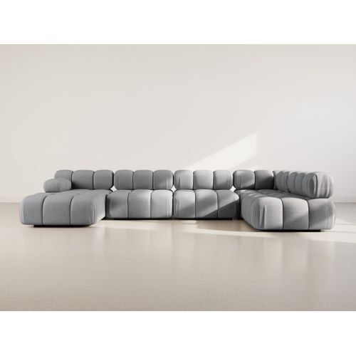 Ruby - Canapé Panoramique Modulable D'angle Droit 7 Places En Velours Texturé Gris