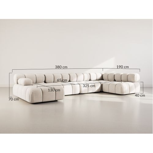 Ruby - Canapé Panoramique Modulable D'angle Droit 7 Places En Velours Texturé Gris