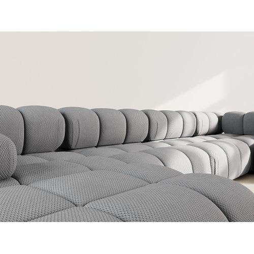 Ruby - Canapé Panoramique Modulable D'angle Droit 7 Places En Velours Texturé Gris