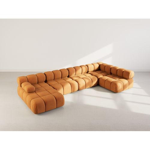 Ruby - Canapé Panoramique Modulable D'angle Droit 7 Places En Velours Texturé Terracotta
