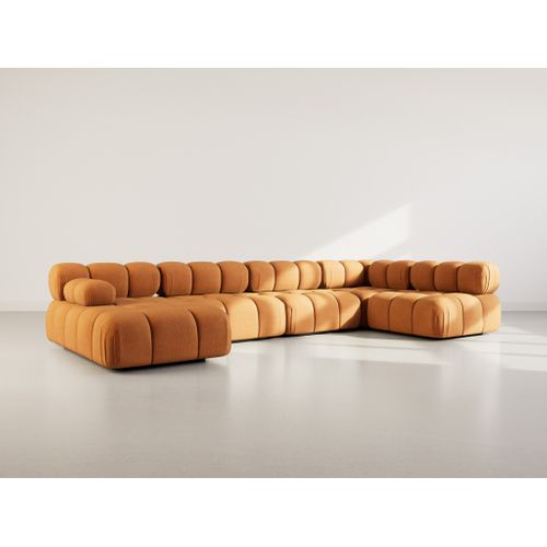 Ruby - Canapé Panoramique Modulable D'angle Droit 7 Places En Velours Texturé Terracotta