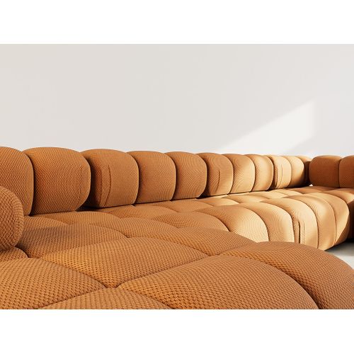 Ruby - Canapé Panoramique Modulable D'angle Droit 7 Places En Velours Texturé Terracotta