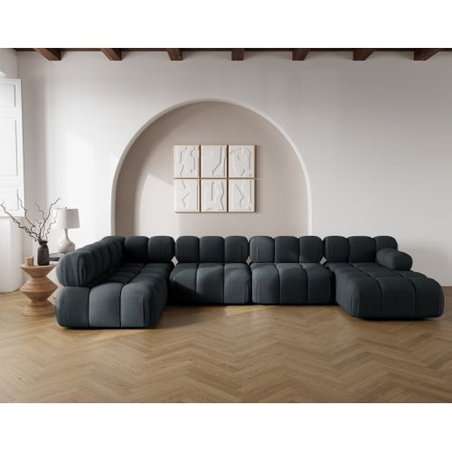 Ruby - Canapé Panoramique Modulable D'angle Gauche 7 Places En Velours Texturé Noir