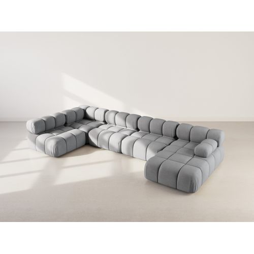 Ruby - Canapé Panoramique Modulable D'angle Gauche 7 Places En Velours Texturé Gris