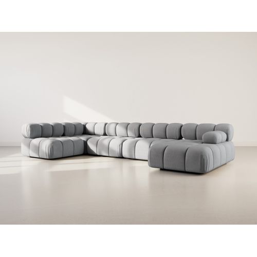 Ruby - Canapé Panoramique Modulable D'angle Gauche 7 Places En Velours Texturé Gris