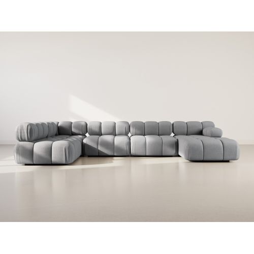 Ruby - Canapé Panoramique Modulable D'angle Gauche 7 Places En Velours Texturé Gris