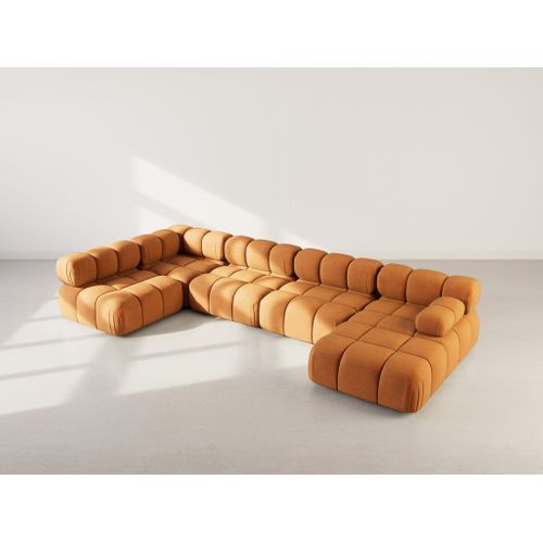 Ruby - Canapé Panoramique Modulable D'angle Gauche 7 Places En Velours Texturé Terracotta