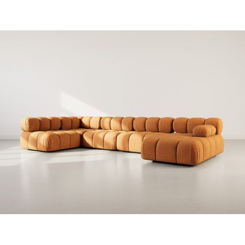 Ruby - Canapé Panoramique Modulable D'angle Gauche 7 Places En Velours Texturé Terracotta