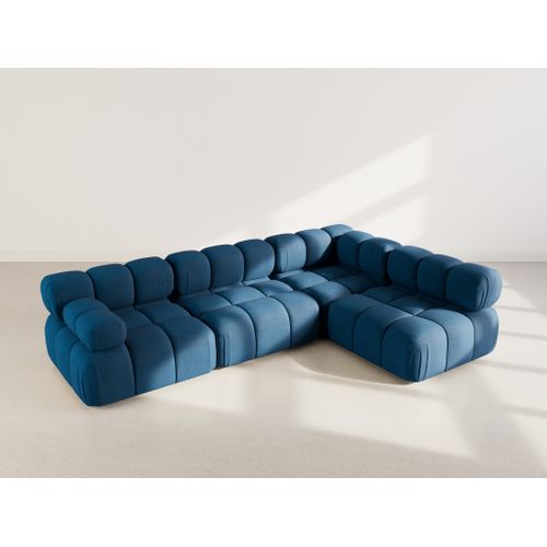 Ruby - Canapé Modulable D'angle Droit 5 Places En Velours Texturé Bleu